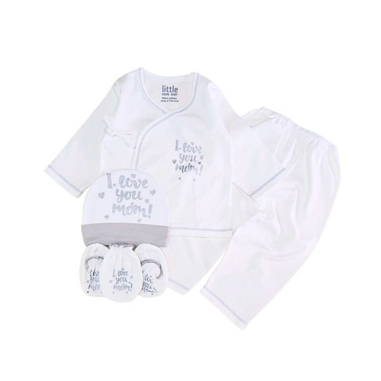 Little Home Baby ชุดเด็กแรกเกิด 5ชิ้น แขนยาว (0-3 เดือน) ลาย I love mom เทา