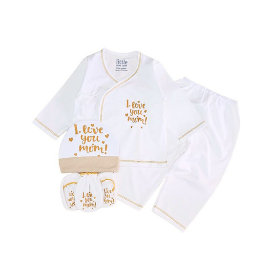 Little Home Baby ชุดเด็กแรกเกิด 5ชิ้น แขนยาว (0-3 เดือน) ลาย I love mom น้ำตาล Little Home Baby ชุดเด็กแรกเกิด 5ชิ้น แขนยาว (0-3 เดือน) ลาย I love mom น้ำตาล