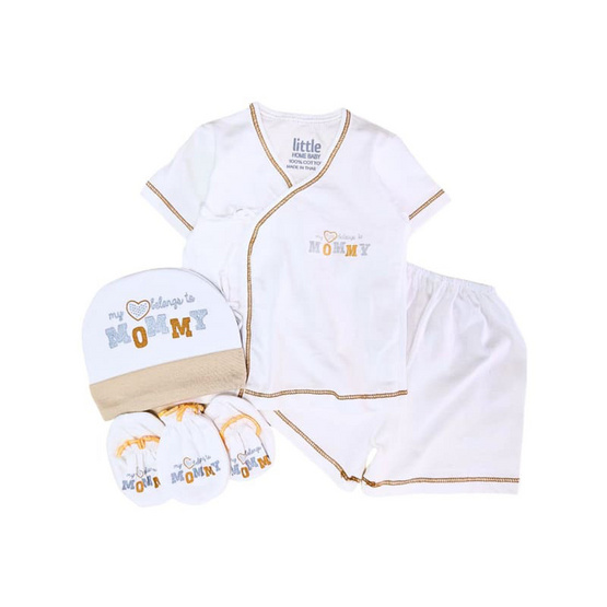 Little Home Baby ชุดเด็กแรกเกิด 5ชิ้น แขนสั้น (0-3 เดือน) ลาย belong mom น้ำตาล