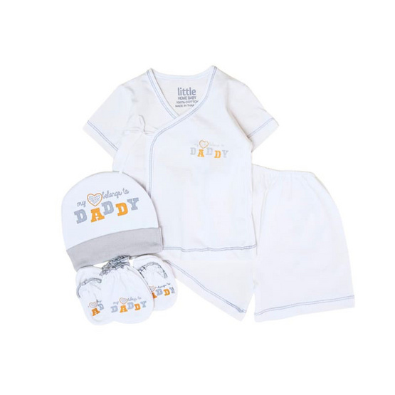 Little Home Baby ชุดเด็กแรกเกิด 5ชิ้น แขนสั้น (0-3 เดือน) ลาย belong dad เทา