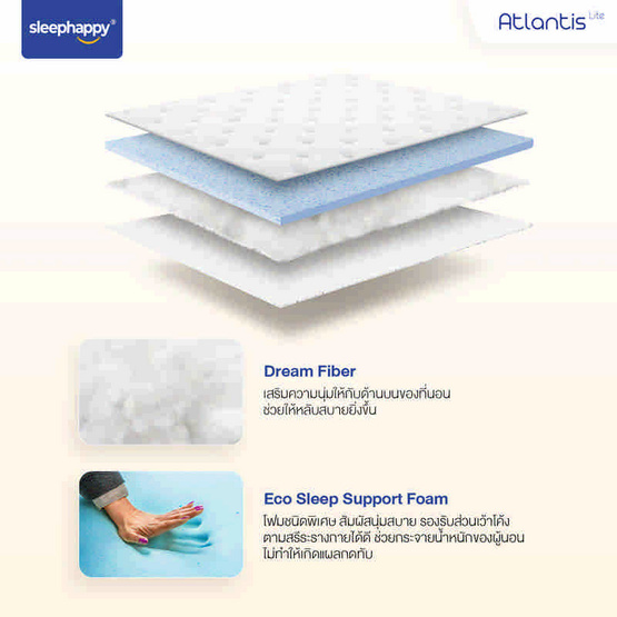 SleepHappy ที่นอนพ็อกเก็ตสปริง รุ่น Atlantis Lite หนา 7 นิ้ว SleepHappy ที่นอนพ็อกเก็ตสปริง รุ่น Atlantis Lite หนา 7 นิ้ว
