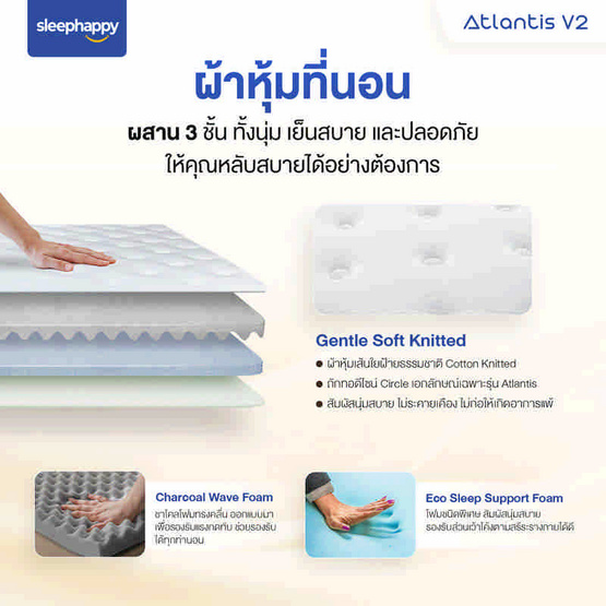 SleepHappy ที่นอนยางพาราและพ็อกเก็ตสปริง รุ่น Atlantis V2 หนา 10 นิ้ว