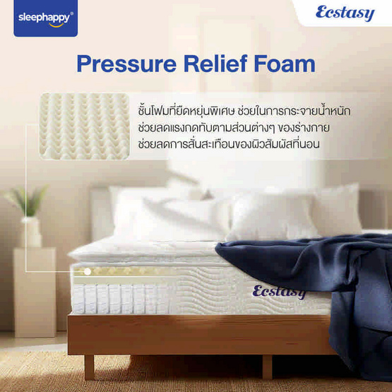 SleepHappy ที่นอนพ็อกเก็ตสปริง+ยางพาราธรรมชาติแท้ รุ่น Ecstasy หนา 12 นิ้ว
