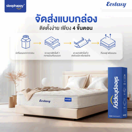 SleepHappy ที่นอนพ็อกเก็ตสปริง+ยางพาราธรรมชาติแท้ รุ่น Ecstasy หนา 12 นิ้ว