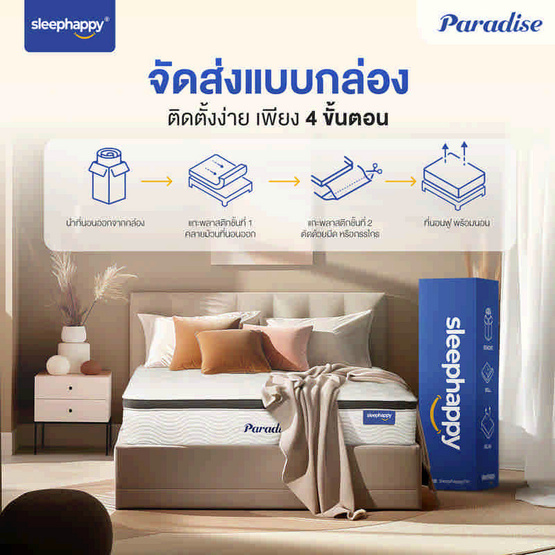 SleepHappy ที่นอนพ็อกเก็ตสปริง เสริมยูโรท็อป รุ่น Paradise หนา 12 นิ้ว