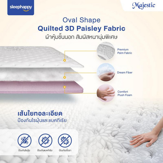SleepHappy ที่นอนยางพาราธรรมชาติ Hybrid รุ่น Majestic หนา 14 นิ้ว