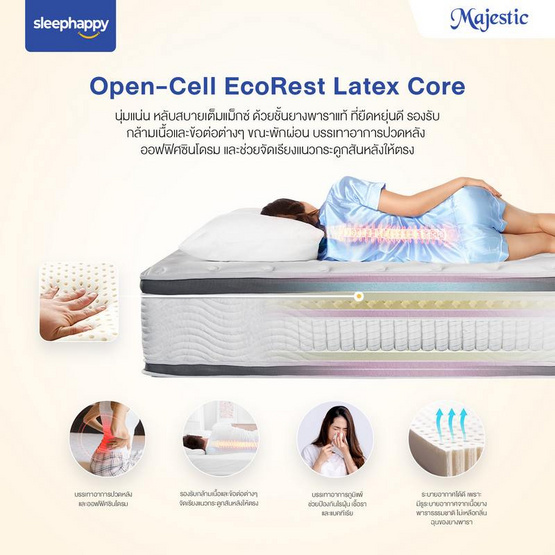 SleepHappy ที่นอนยางพาราธรรมชาติ Hybrid รุ่น Majestic หนา 14 นิ้ว