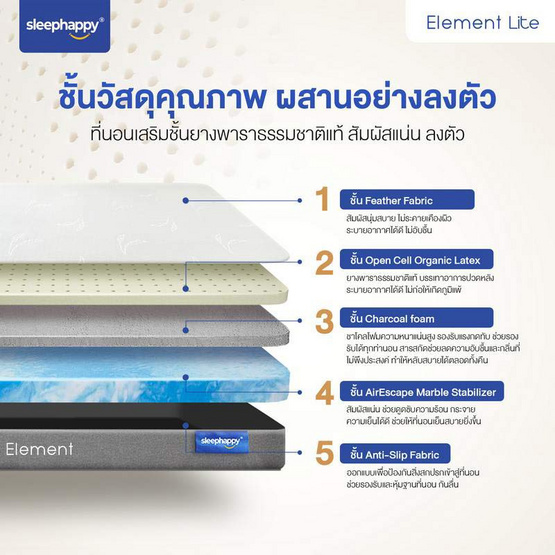 SleepHappy ที่นอนยางพาราแท้ รุ่น Element Lite หนา 4 นิ้ว