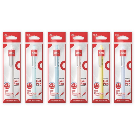 Deli ปากกาเจล หมึกน้ำเงิน 0.5 มม. No.EG338 ด้ามสีพาสเทล คละสี (แพ็ก 6 ด้าม)
