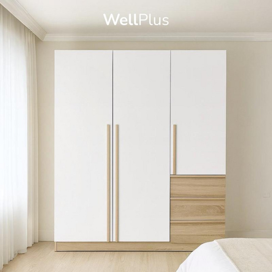 WellPlus ตู้เสื้อผ้าบานเปิด 3 บานพร้อมลิ้นชัก ขนาด180x60x150ซม.