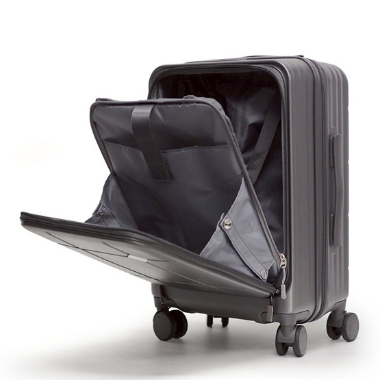 HQ LUGGAGE กระเป๋าเดินทาง PC เปิดด้านหน้า ระบบล็อค TSA 4 ล้อคู่ รุ่น 98033 สีเทา