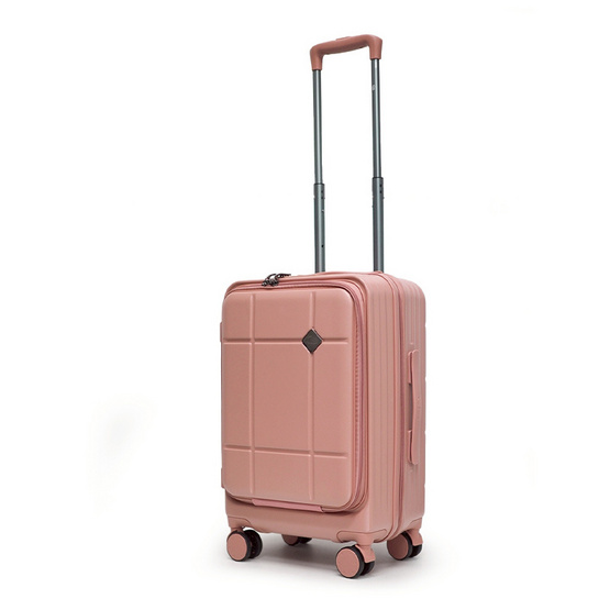 HQ LUGGAGE กระเป๋าเดินทาง PC เปิดด้านหน้า ระบบล็อค TSA 4 ล้อคู่ รุ่น 98033 สีชมพู