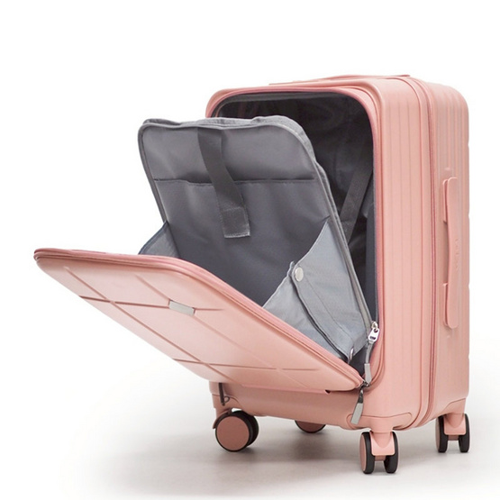 HQ LUGGAGE กระเป๋าเดินทาง PC เปิดด้านหน้า ระบบล็อค TSA 4 ล้อคู่ รุ่น 98033 สีชมพู