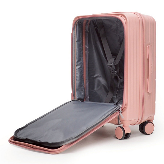 HQ LUGGAGE กระเป๋าเดินทาง PC เปิดด้านหน้า ระบบล็อค TSA 4 ล้อคู่ รุ่น 98033 สีชมพู