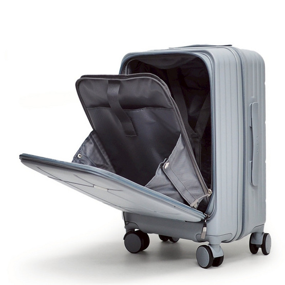 HQ LUGGAGE กระเป๋าเดินทาง PC เปิดด้านหน้า ระบบล็อค TSA 4 ล้อคู่ รุ่น 98033 สีเงิน