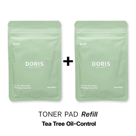 Doris โทนเนอร์แพด Tea Tree Oil-Control Hydrating Cotton Pad Refill 40มล.(20 แผ่น)แพ็ก2ชิ้น