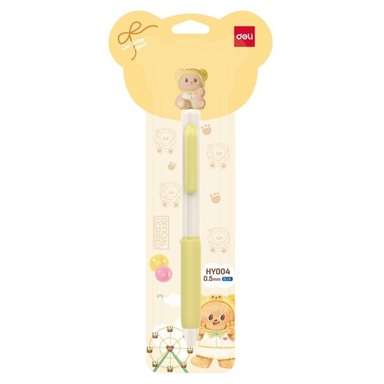 Deli ปากกาเจลหัวซิลิโคน Butterbear 0.5 มม. (ด้ามสีเหลือง)