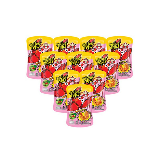 ซูเปอร์กรุบ บุกรูปกุ้งปรุงรสหม่าล่า รสโนริสาหร่าย 40 กรัม (แพ็ก 10 ชิ้น)