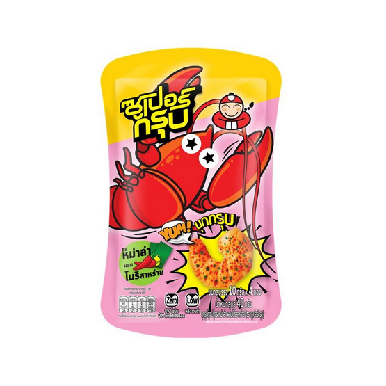 ซูเปอร์กรุบ บุกรูปกุ้งปรุงรสหม่าล่า รสโนริสาหร่าย 40 กรัม (แพ็ก 10 ชิ้น)