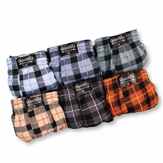 100 Salueng กางเกงบ๊อกเซอร์ (BOXER) ผ้ายืดนิ่ม ลายสก๊อต สีครีม