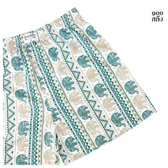 100 Salueng กางเกงบ๊อกเซอร์ (BOXER) ผ้ายืดนิ่ม ลายช้างไทย สีเขียว
