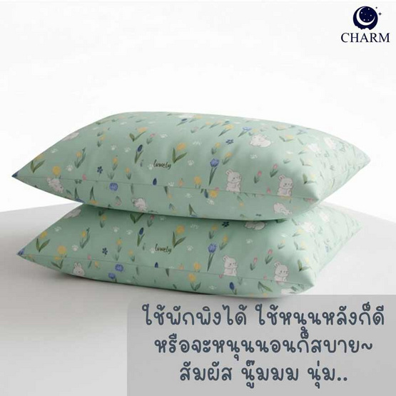 Charm หมอนหนุุนเเพ็คคู่ ลาย Mint Bun