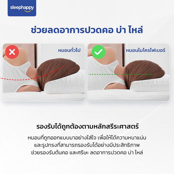 SleepHappy หมอนไมโครไฟเบอร์ รุ่น Microfiber Pillow SleepHappy หมอนไมโครไฟเบอร์ รุ่น Microfiber Pillow