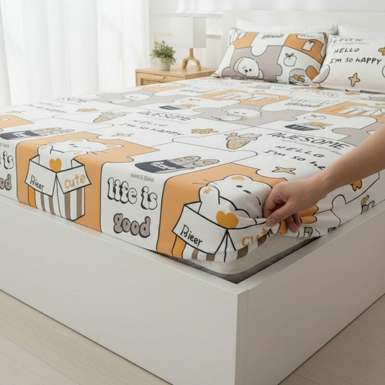 Fluffy ชุดผ้าปูไม่รวมผ้านวม ลาย Yellow Cat