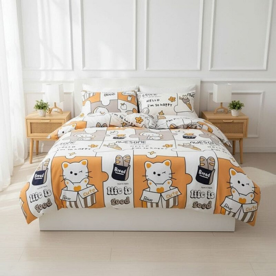 Fluffy ชุดผ้าปู+ผ้านวม ลาย Yellow Cat