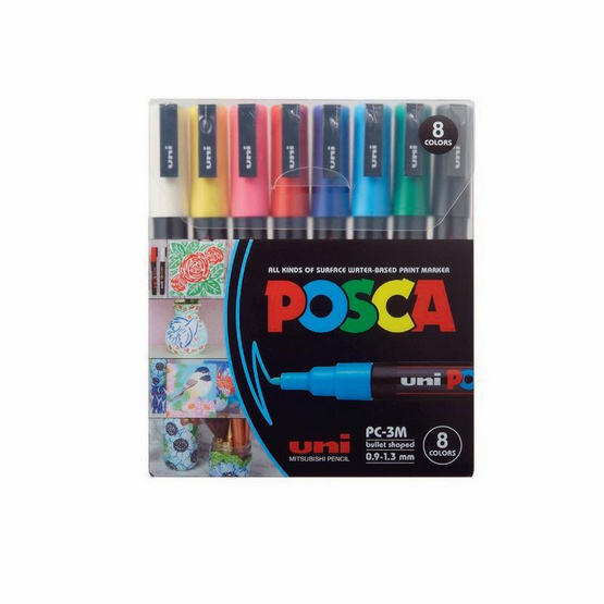 uni ปากกามาร์คเกอร์ POSCA รุ่น PC-3M Standard Color Set 8 สี uni ปากกามาร์คเกอร์ POSCA รุ่น PC-3M Standard Color Set 8 สี