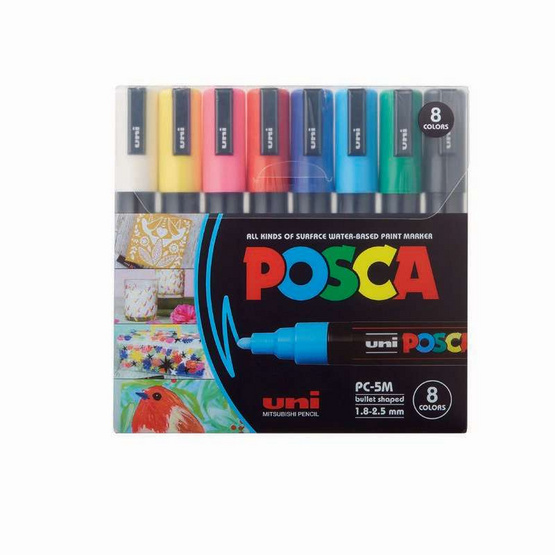uni ปากกามาร์คเกอร์ POSCA รุ่น PC-5M Standard Color Set 8 สี uni ปากกามาร์คเกอร์ POSCA รุ่น PC-5M Standard Color Set 8 สี