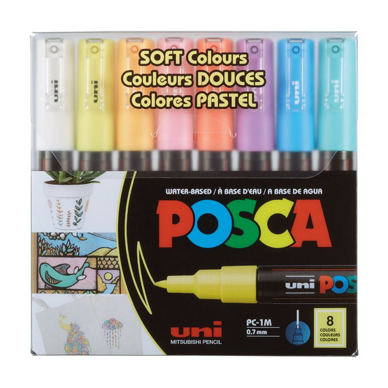 uni ปากกามาร์คเกอร์ POSCA รุ่น PC-1M Soft Color Set 8 สี uni ปากกามาร์คเกอร์ POSCA รุ่น PC-1M Soft Color Set 8 สี