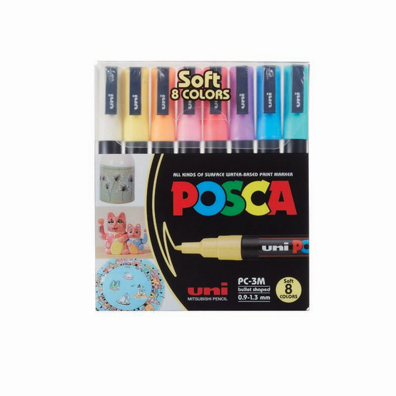 uni ปากกามาร์คเกอร์ POSCA รุ่น PC-3M Soft Color Set 8 สี uni ปากกามาร์คเกอร์ POSCA รุ่น PC-3M Soft Color Set 8 สี