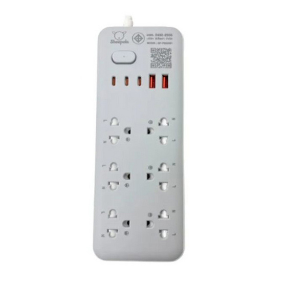 Sheepola ปลั๊กไฟ 6 ช่อง 1 สวิตซ์ 2 USB 3 TpyeC รุ่น SP-PS03501