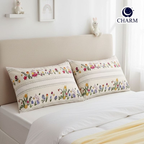 Charm หมอนหนุนเเพ็คคู่ ลาย Gargen Rabbit ขนาด 17 x 27 นิ้ว Charm หมอนหนุนเเพ็คคู่ ลาย Gargen Rabbit ขนาด 17 x 27 นิ้ว