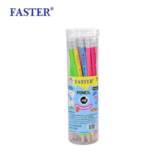 FASTER ดินสอดำ HB คละสี (กระป๋อง 30 แท่ง) FASTER ดินสอดำ HB คละสี (กระป๋อง 30 แท่ง)