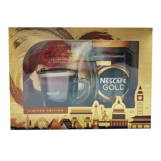 ชุดของขวัญ เนสกาแฟโกลด์ กาแฟสำเร็จรูป 200 กรัม พร้อมแก้ว 300 มล. (2026)