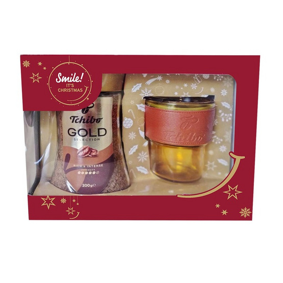 ชุดของขวัญ ทชิโบโกลด์ กาแฟเร็จรูป 200 กรัม ขวดแก้ว พร้อมแก้ว 450 มล. (2026)