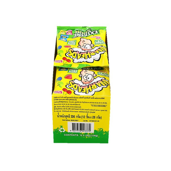วอร์เฮ้ดส์ ลูกอมเอ็กซ์ตรีมซาวร์ฮาร์ดคละรส 28 กรัม (แพ็ก 12 ชิ้น) วอร์เฮ้ดส์ ลูกอมเอ็กซ์ตรีมซาวร์ฮาร์ดคละรส 28 กรัม (แพ็ก 12 ชิ้น)