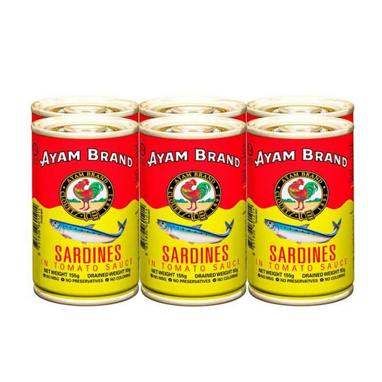 อะยัม ปลาซาร์ดีนในซอสมะเขือเทศ 155 กรัม (แพ็ก 6 ชิ้น)