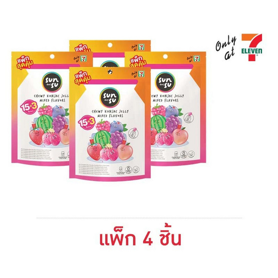 ซันซุ เยลลี่ผสมบุกรวมรส15+3ชิ้น 288 กรัม (แพ็ก 4 ชิ้น)