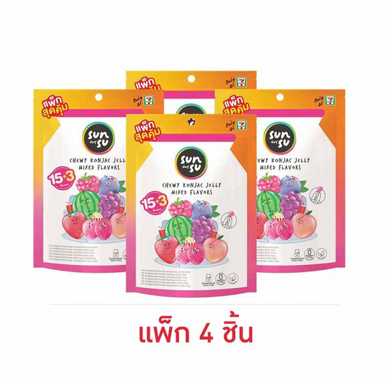 ซันซุ เยลลี่ผสมบุกรวมรส15+3ชิ้น 288 กรัม (แพ็ก 4 ชิ้น)