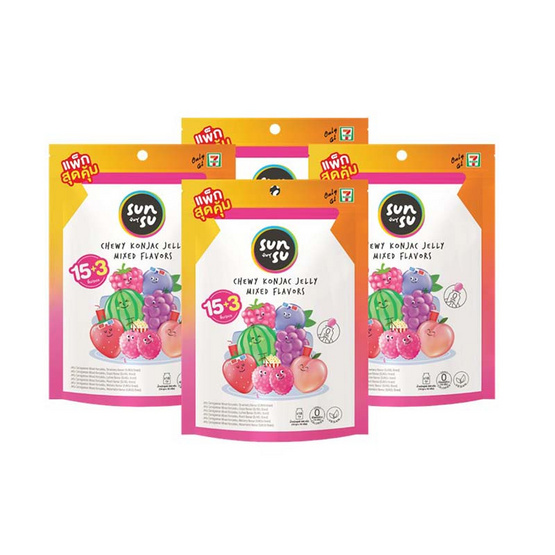 ซันซุ เยลลี่ผสมบุกรวมรส15+3ชิ้น 288 กรัม (แพ็ก 4 ชิ้น)