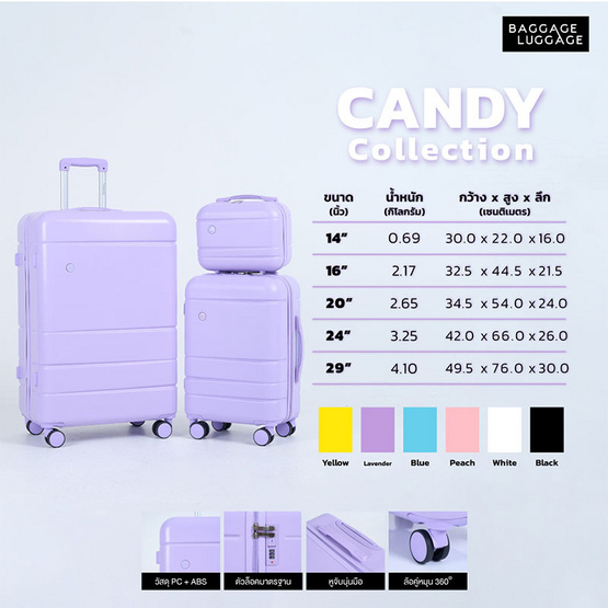 BAGGAGE LUGGAGE กระเป๋าเดินทาง รุ่น CANDY สี PEACH