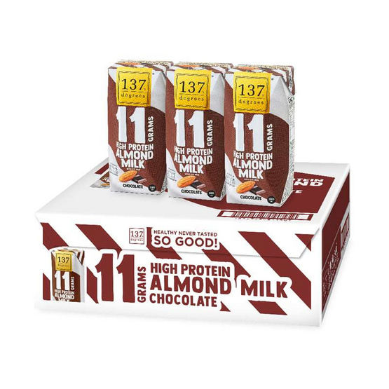 137 ดีกรี นมอัลมอนด์ผสมน้ำนมถั่วเหลือง โปรตีนสูง รสช็อกโกแลต 180 มล. (ยกลัง 36 กล่อง)