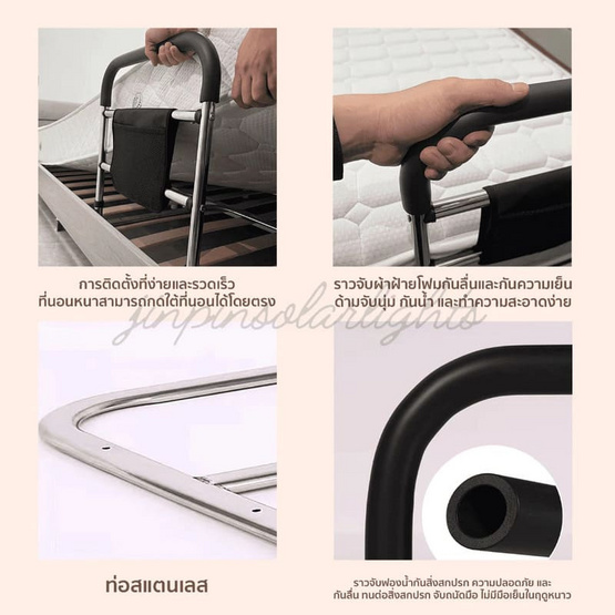 MISTER LIN SHIMAO ราวกั้นเตียง สำหรับผู้ป่วยผู้สูงอายุ พร้อมกระเป๋าอเนกประสงค์ใส่ของ