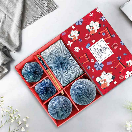 ชุดจานชามญี่ปุ่นเซรามิก พร้อมตะเกียบ 6 ชิ้น/ชุด ในกล่องของขวัญ