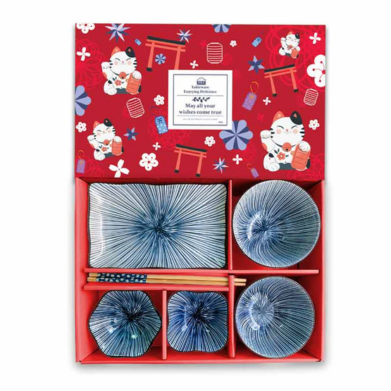 ชุดจานชามญี่ปุ่นเซรามิก พร้อมตะเกียบ 6 ชิ้น/ชุด ในกล่องของขวัญ