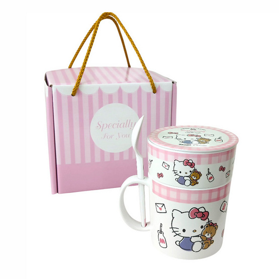 CL6731-3.75 ชุดแก้วน้ำพร้อมฝา + ช้อน ลาย Kitty Fun Forever
