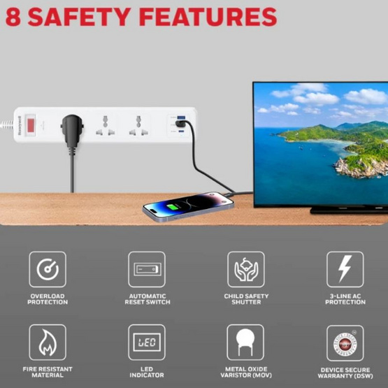 Honeywell ปลั๊กไฟ 3 ช่อง 1 TypeC 2USb